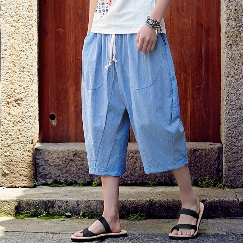 

Men's Pants Casual Linen Slim Sports Baggy Calf-Length Trousers Men's 4 Outdoor Star, Sky blue
