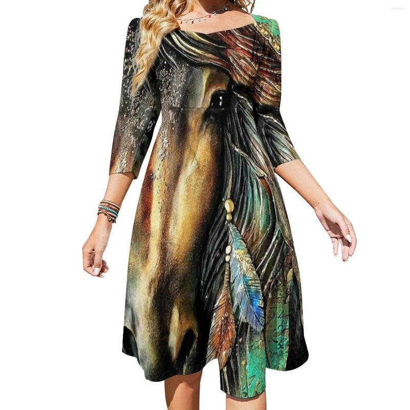 

Casual Dresses Horse Art Talentum Dress Woman Abstract Animal Print Aesthetic Elegant With Bow Summer Big Size Vestido, Style