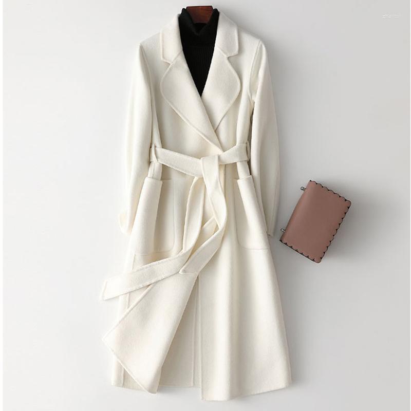 

Women's Wool Women's & Blends 2022 Autumn Women White Double-faced Cashmere Coat Winter High Quality Fashion Elegant Mid-length Over, Black