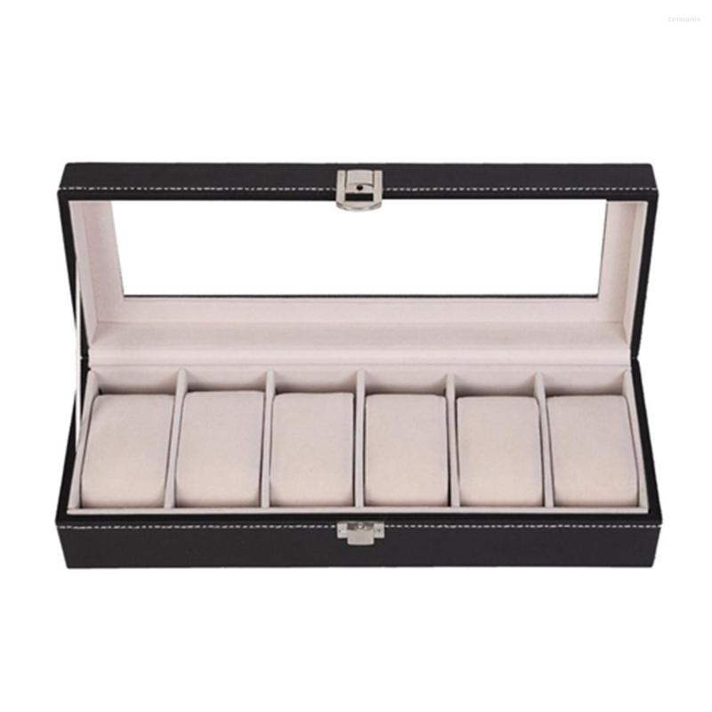 

Watch Boxes 6 Slots Leather Storage Box Organizer Mechanical Mens Display Holder Cases Black Jewelry Gift Case