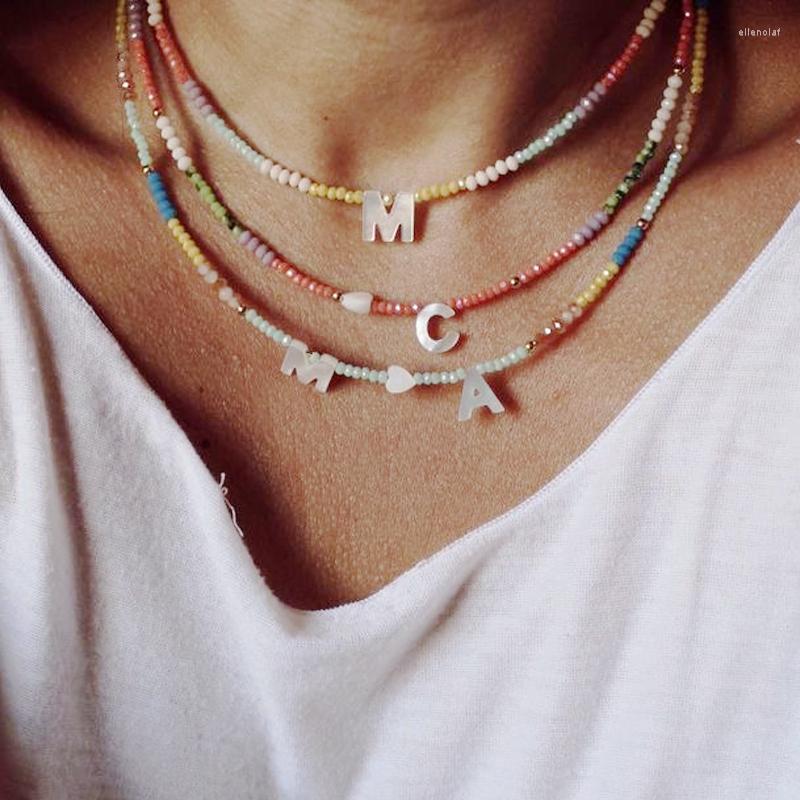 

Choker Fashion Shell Letter Color Crystal Beaded Necklace For Women Bohemian Personalized Jewelry Gift Wild