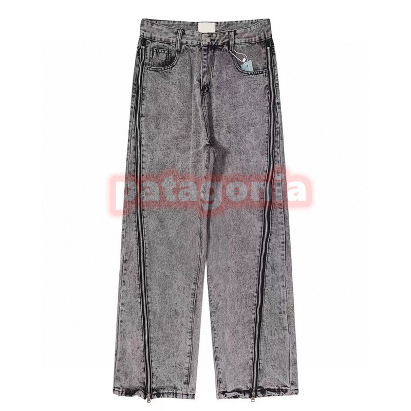 

New Womens Vintage Jeans High Street Mens Washed Zipper Denim Pants Fashion Slim Straight Pants Asian Size M-2XL, Gray