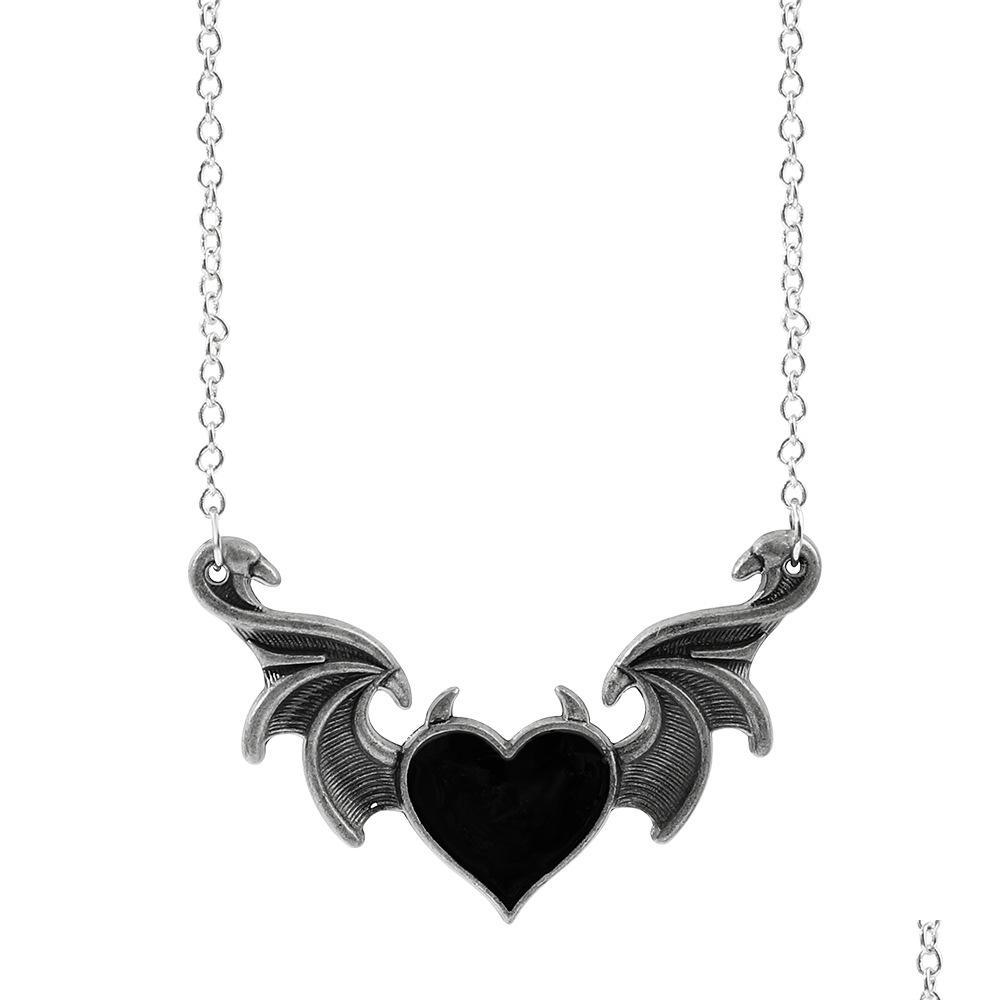 

Pendant Necklaces Fashion Devil Wings Necklace Gothic Retro Punk Hip Hop Style Metal Pendant Heart-Shaped Oil Drip Drop Deli Lulubaby Dhv9B