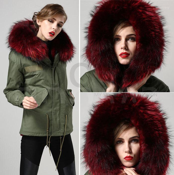 

Women' Fur Wine Red Warm Winter Elegant Collar Coat Slim Lining Mrs Furs Parka Plus Size Womens, Picture shown