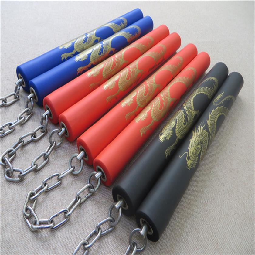 

Martial Arts Nunchaku Foam Dragon Pattern Black Martial Arts nunchucks stainless steel sticks kung fuTrainer For Beginners292E