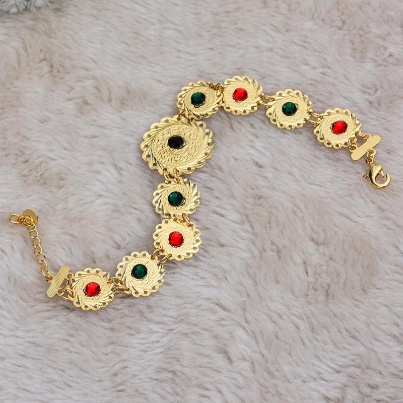 

Link Bracelets Gold Color Money Coin Bracelet Islamic Muslim Arab Coins Women Men Stone Middle Eastern Jewelry African Wedding Gifts