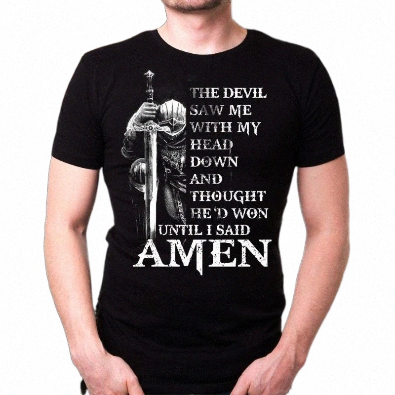 

men's T-Shirts Warrior Knight Templar T-Shirt Devil Saw Me My Head Down Amen Tee For Men Gifts 2022 Fashion Black Cotton Custom ShirtsMen's Q5mT#, 0209710-navy blue