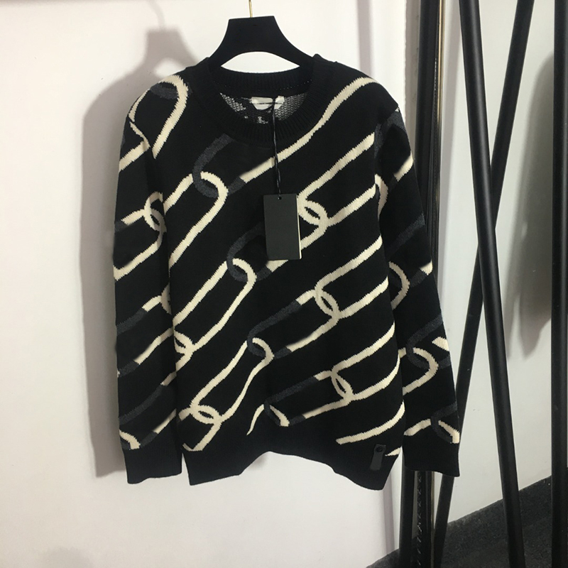 

Lock Pattern Women Sweaters 2 Colors Knit Sweater Tops Classy Long Sleeve Female Sweatshirt Trendy Pullover Shirt, Black