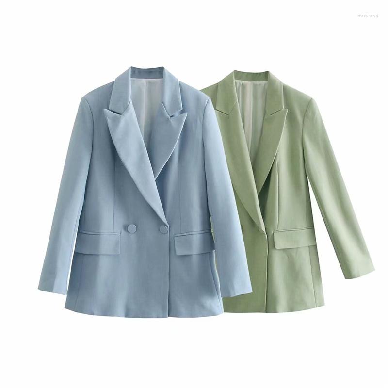 

Women's Suits BLSQR Double Breasted Elegant Blazer Fashion Office Lady Pockets Outwear Female Summer Solid Color Vintage, Picture shown