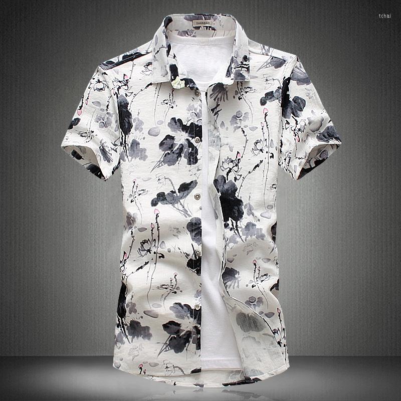 

Men's Casual Shirts Chinese Style Ink Painting Printing Fashion Short-sleeved Shirt Summer 2022 Quality Cotton Soft Comfortable Men, Picture shown