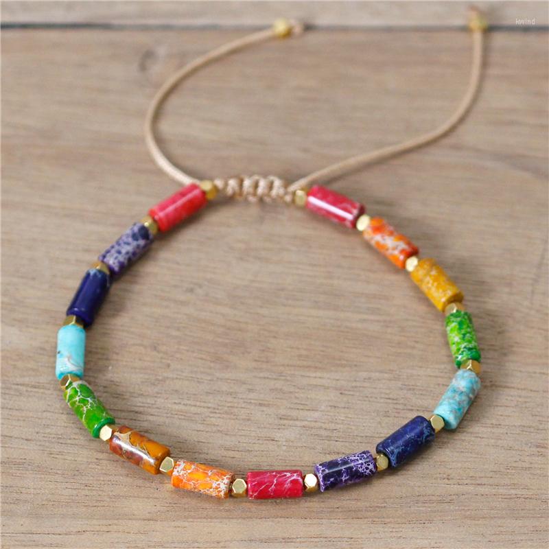 

Strand Natural Stone 7 Chakra Tube Beads Tibetan Stretch Bracelet For Men Women Yoga Adjustable Dainty Jewelry Drop