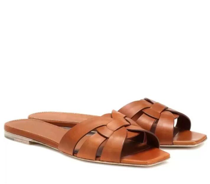 

Flat Women's sandals Slippers Luxury design Tribute woven leather slippers Square toe outdoor casual party dress