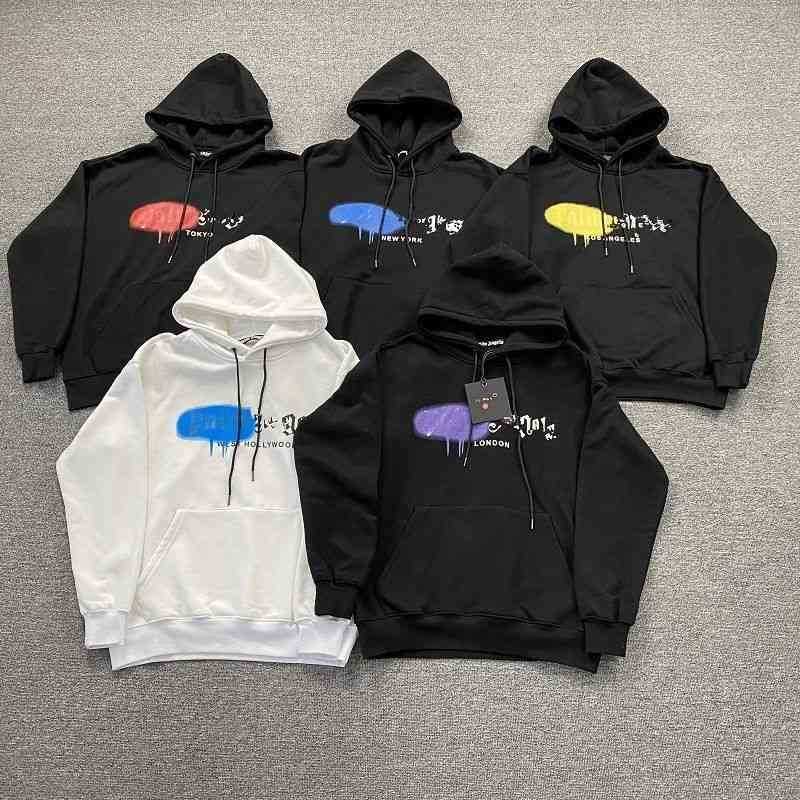 

Men' Hoodies Sweatshirts Designer Mens Women Palm Angle Blue Purple Graffiti London Letter Print Loose Men and Women' Luxury t Shirt, Black purple letter