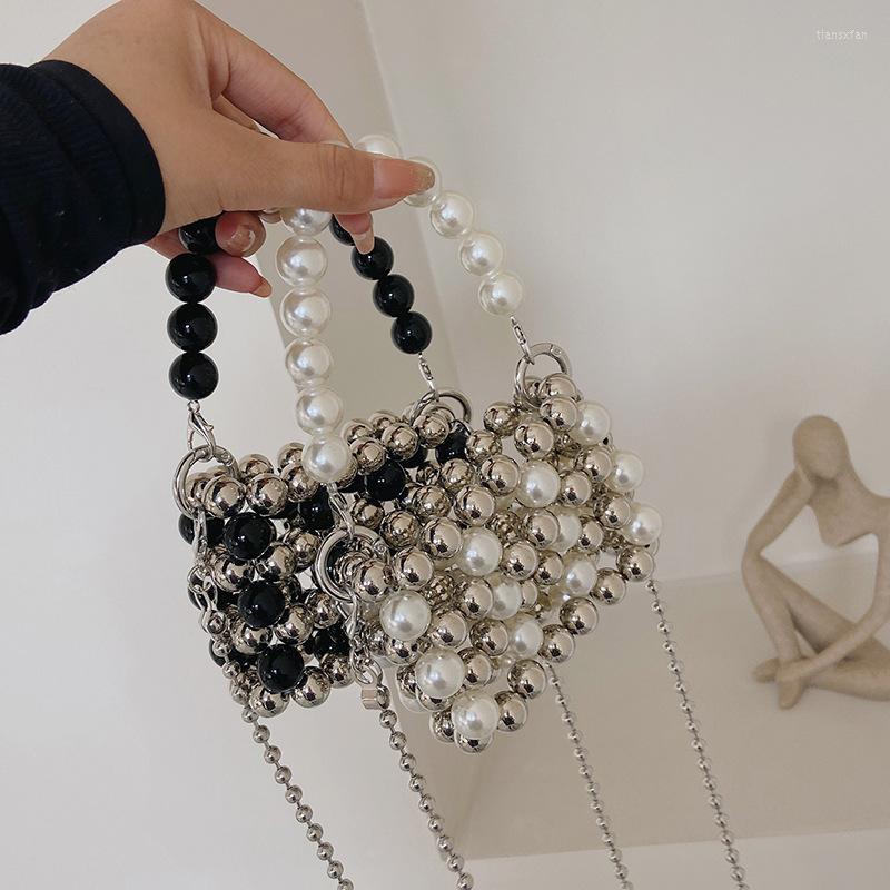 

Evening Bags Beaded Handbag Women's 2022 Korean Version Contrast Color Pearl Chain Lipstick Bag Mini Portable Shoulder Messenger