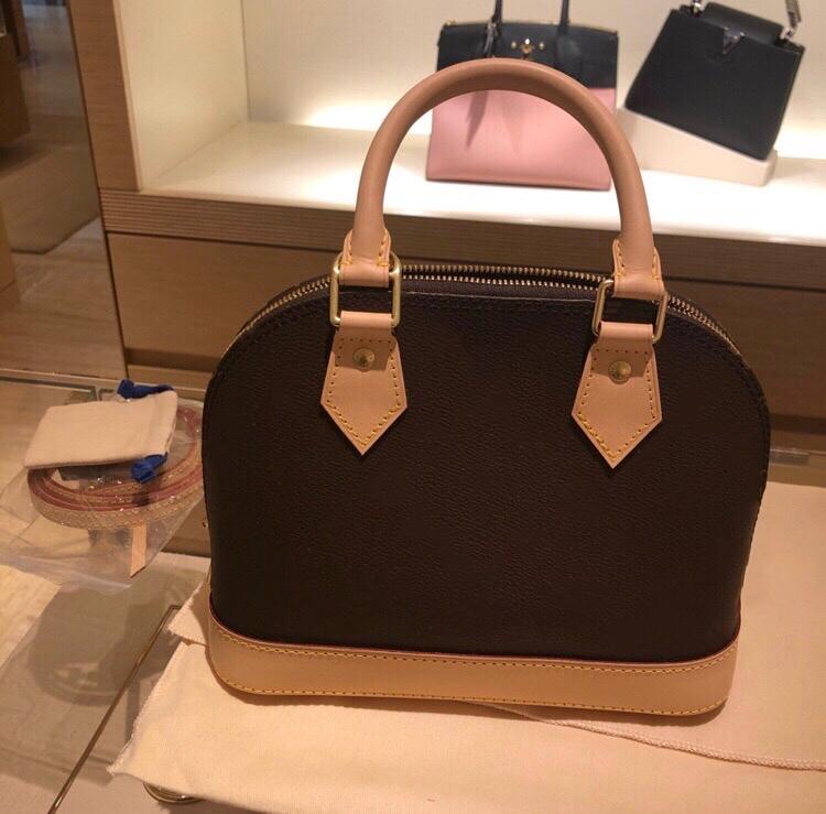 

2022 Totes Women Handbag Genuine Leather Shell Bag Luxury Designers Bags Brand Tote Ladies Purse with Cross body Straps and Lock, Brown+flower