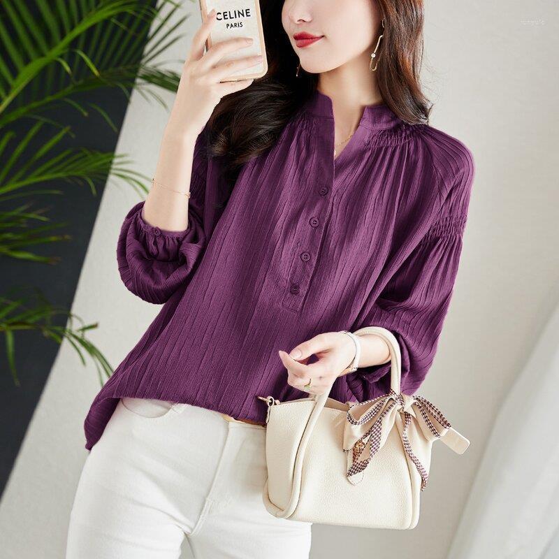 

Women' Blouses Literary Adjustment Long Sleeve Cotton Top Women Shirts Blouse Camisas, Purple