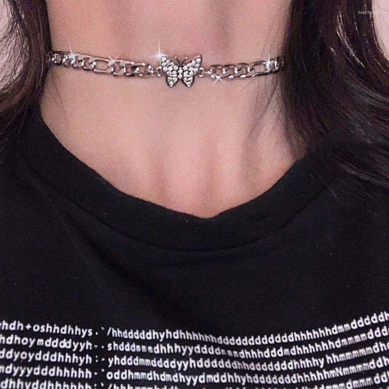 

Choker Trendy Butterfly Necklace For Women Punk Fashion Street Hip Hop Charm Metal Crystal Shiny Rhinestone Jewelry