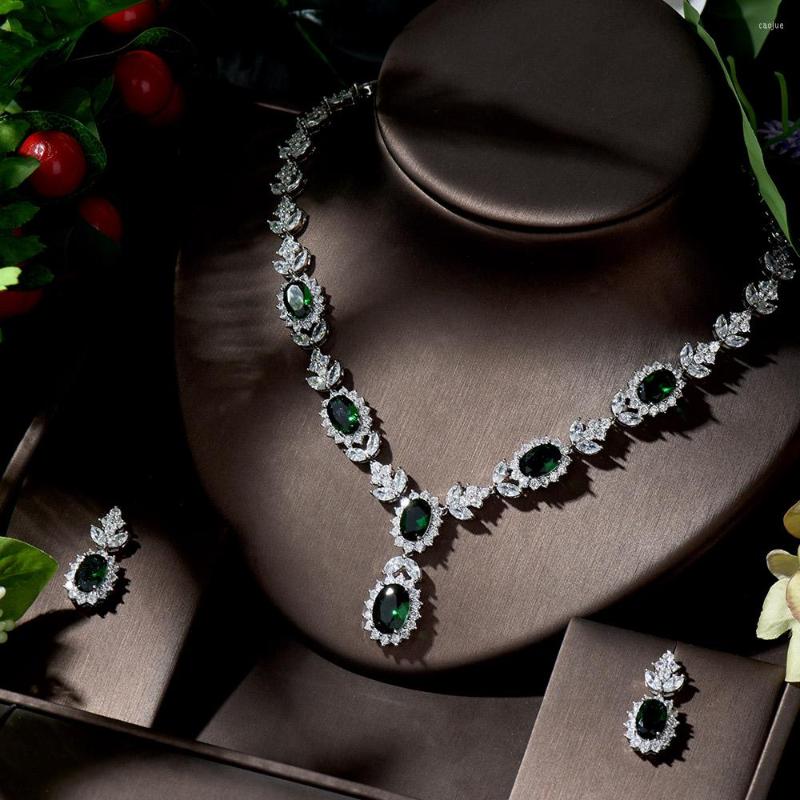 

Necklace Earrings Set HIBRIDE Design Bridal Fashion Jewelry Wedding Party Parure Bijoux Femme Dubai N-1356, Picture shown