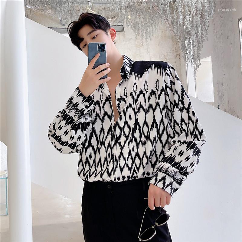 

Men's Casual Shirts Korean Fashion Mens 2022 Autumn Oversize Stylish Clothing For Young Trendy Streetwear Boyfriend Elegant Blouse Loose, Black