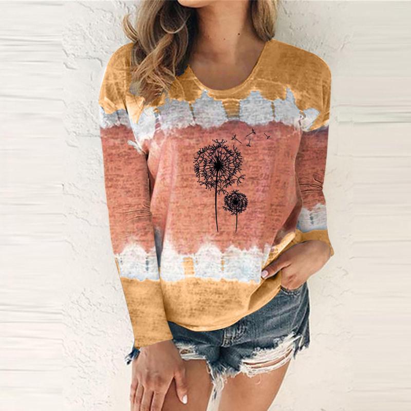 

Women' T Shirts Womens Casual Fashion Round Neck Tie Dye Printing Long Sleeve Shirt Blouse Tops Striped Tee Women, Black