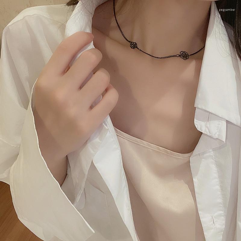 

Choker 2022 Women's Fashion Chains Necklace Black Color Rose Flower Chunky Statement Lady Clavicle Chain Jewelry