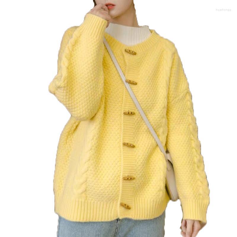 

Women's Knits Woman Girl Winter Fall Single Breasted Female Jacket V-Neck Casual Cardigans Outerwear Loose Fit Plaid Coats Women's &, Yellow
