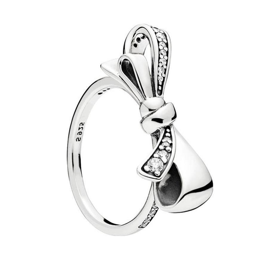 

925 Sterling Silver Gorgeous bows RING Set Original Box for Pandora Luxury Fashion CZ Diamond Wedding Gift Ring2096