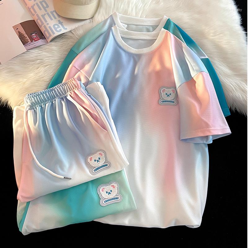 

Tracksuits Casual Womem Summer Tracksuit Gradient Shorts Set Short Sleeve T-Shirt Tops And Mid Suit Plus Size 5XL Two Piece, Pink