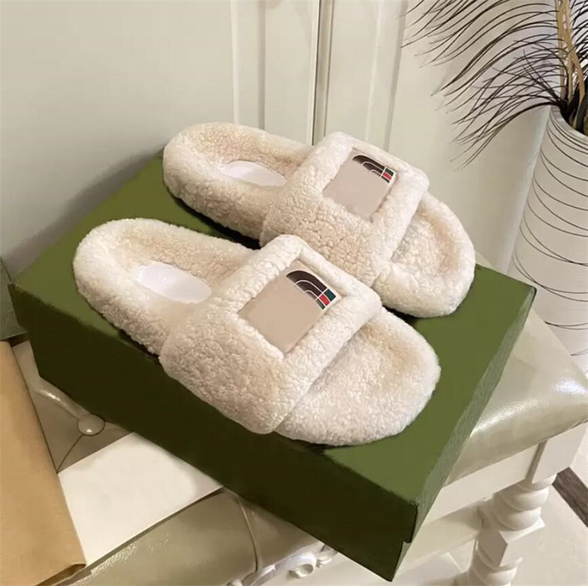 

Designers Luxury Slide Fashion Women Wool Slippers Warm Comfort Sandals Woman Slipper Shoes Autumn Winter Slides Scuffs Sandal Size 35-41
