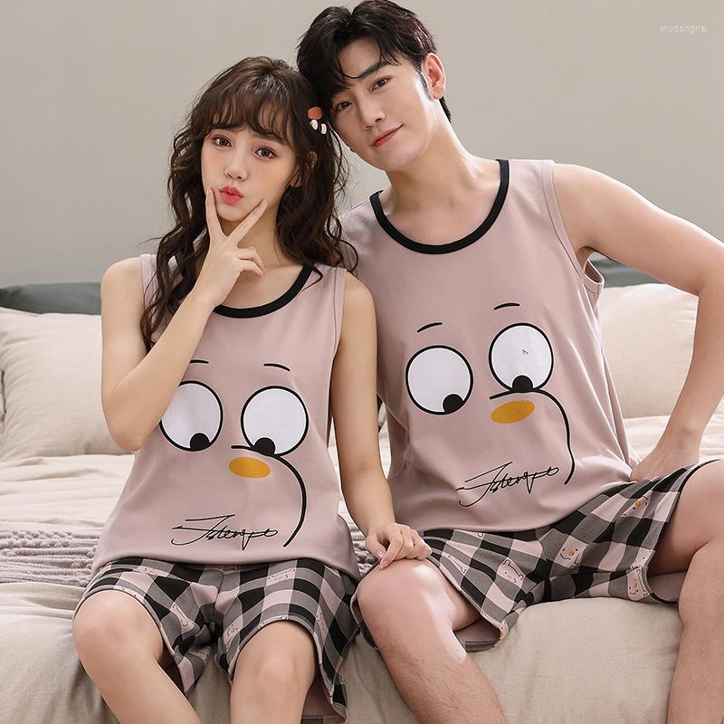 

Men's Sleepwear 6535 Cotton Summer Couple Shorts Vest Loose And Comfortable Leisure Fresh Korean Fashion Short Sleeved Pajamas HDE, Hde-1331-woman
