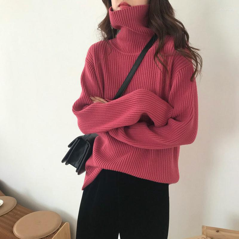 

Women's Sweaters 2022 Korean Fashion Simple And Versatile High-neck Pullover Solid Inner Long-sleeved Thick Knitted Turtleneck Sweater Women, Apricot