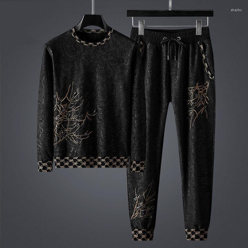 

Men's Tracksuits Men's Chinese Style Bird Branch Patch Embroidery Suit Spring And Autumn 2022 Leisure Sports Two-piece Tide, Black