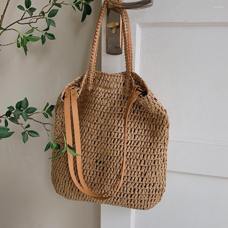 

Evening Bags 2022 Fashion Rattan Women Shoulder Tassel Woven Female Handbags Large Capacity Summer Beach Straw Casual Tote Purses, Beige