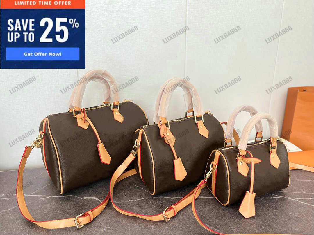 

Classic Speedy Bandouliere 30 Monograms Boston Bags Womens Luxury Speedy 25cm Handbag Designer Vintage Shoulder Bag, #01