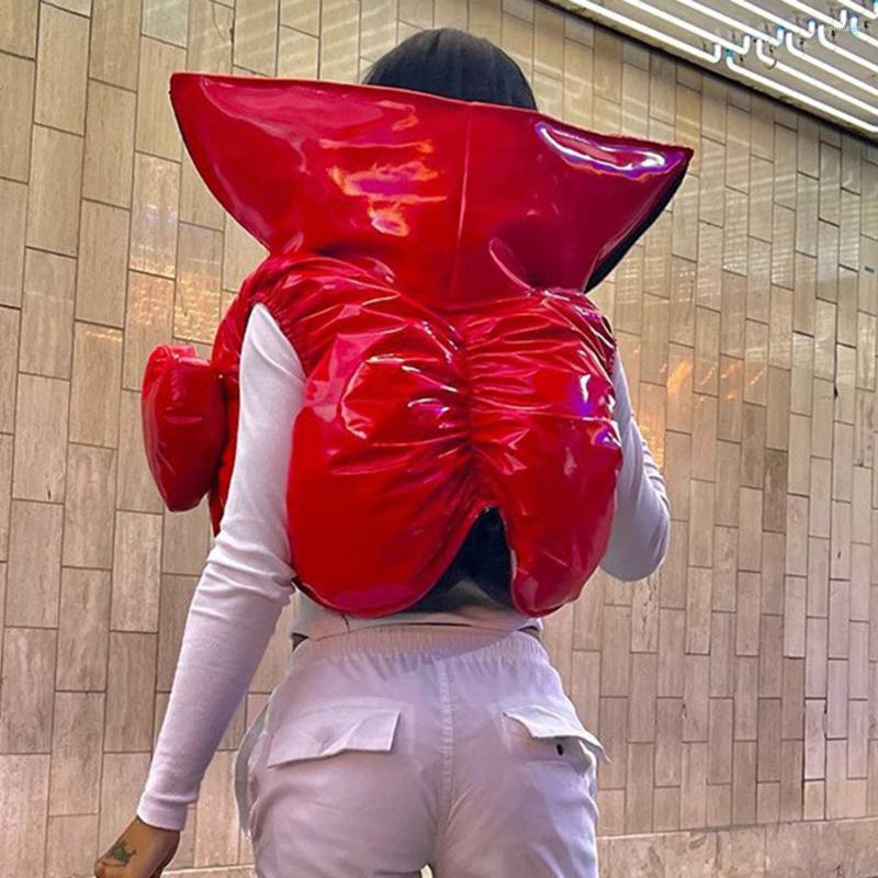 

Women' Vests AVV 2022 Autumn&Winter Y2K Red Love Decor Stand-up Collar Padded Jacket Vest Zipper Street Hipster Christmas Cropped