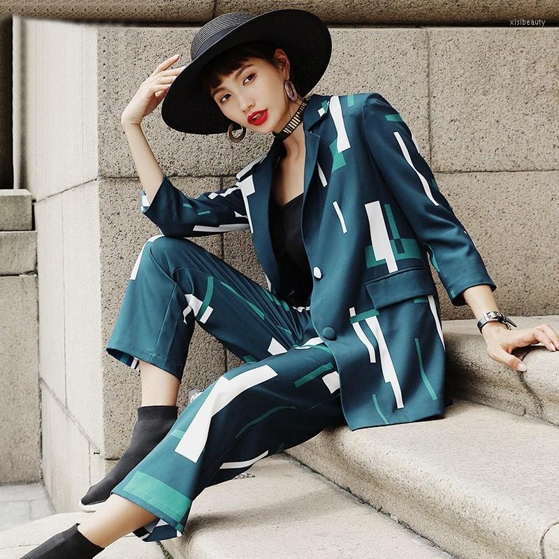 

Women' Two Piece Pants 2022 2 Set Suit Blazer Women Elegant High Fashion Vintage Chic Lady Woman Outfit Oversized Suits TA788