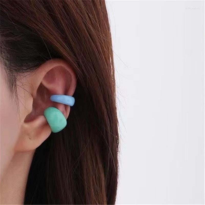 

Backs Earrings Fashion C-shape Solid Color Hand-painted Metal Ear Cuff Clip On For Women Fake Cartilage Earclips Jewelry