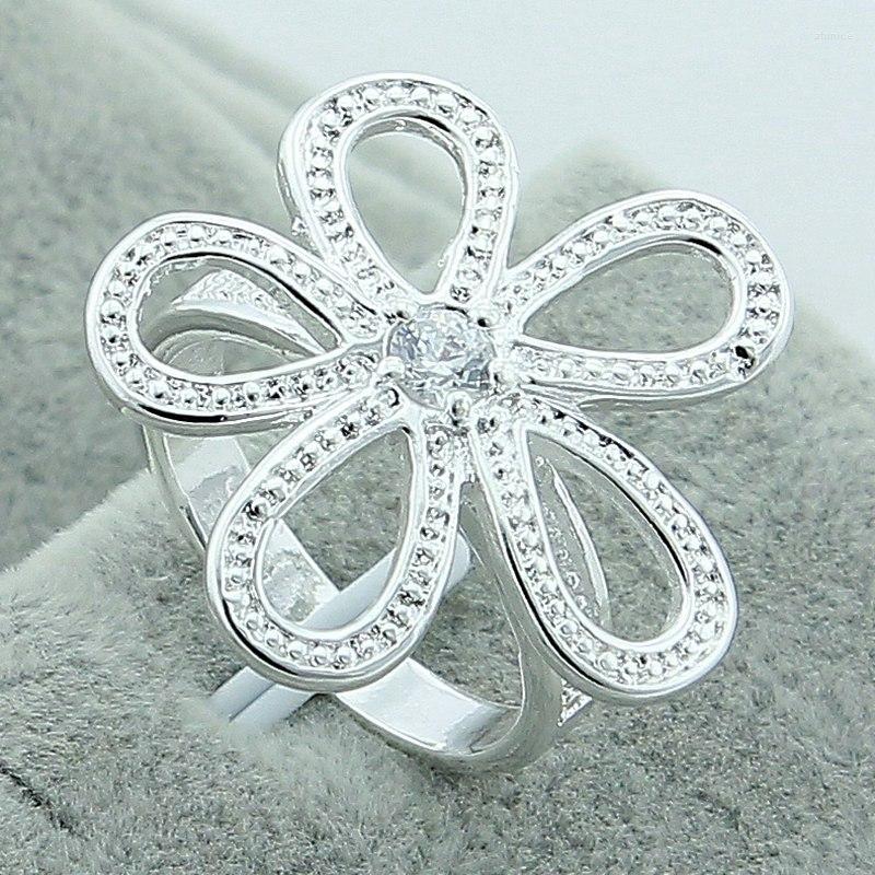 

Wedding Rings High Quality 925 Silver Fashion Elegant Petals Flower Color Jewelry Accessories Party Gift