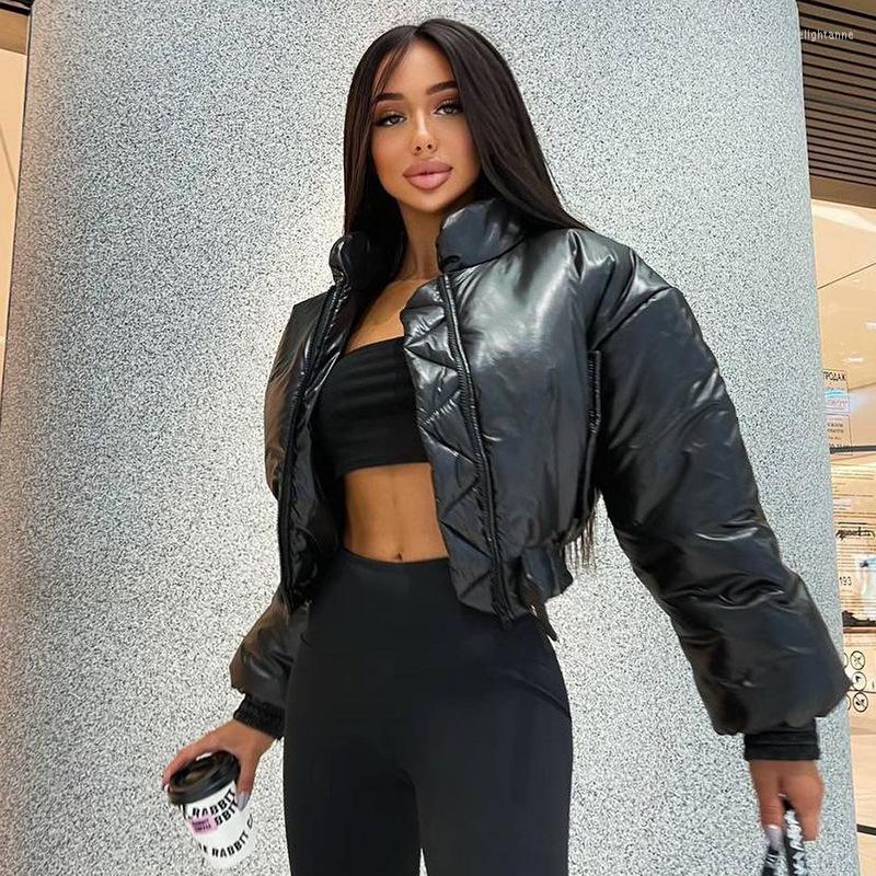 

Women' Down Parkas Winter Oversize Stand Collar Zipper Bread Parka Coat Women Long Sleeve Warm Jacket Short Outerwear Casual Black White
