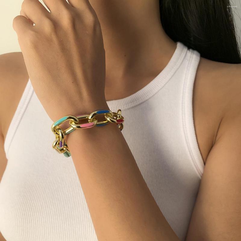 

Link Bracelets Punk Hip Hop Drop Oil Color Thick Alloy Chain For Women Prom Music Party Fashion Jewelry Accessories Gifts