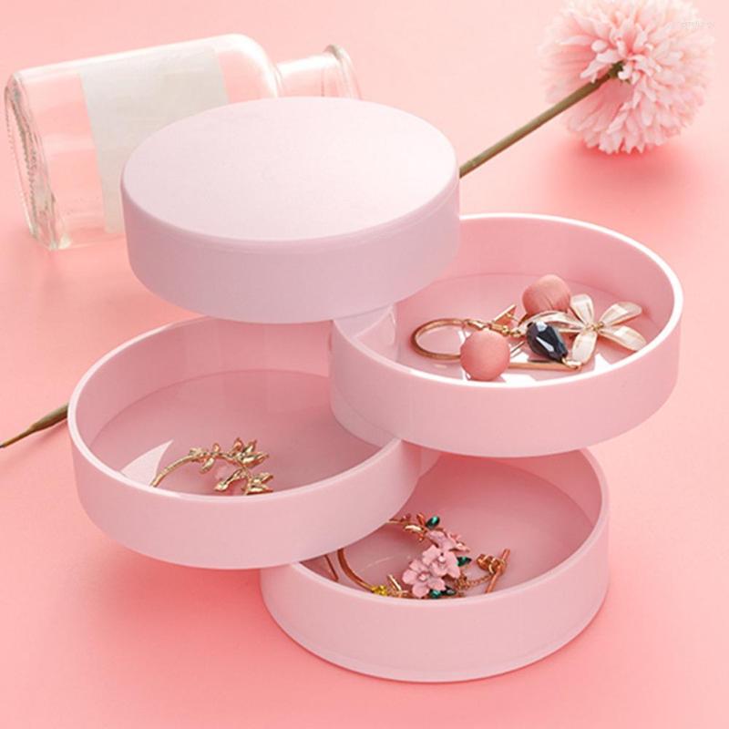 

Jewelry Pouches 4 Layers Rotatable Women Storage Box Plastic Earring Ring Necklace Cosmetic Packaging Accessory Tray For Home