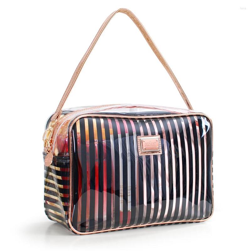 

Cosmetic Bags Bag Waterproof Clear PVC Make Up Wash Large Capacity Pink Striped Travel Organizer Women Toiletry, Black
