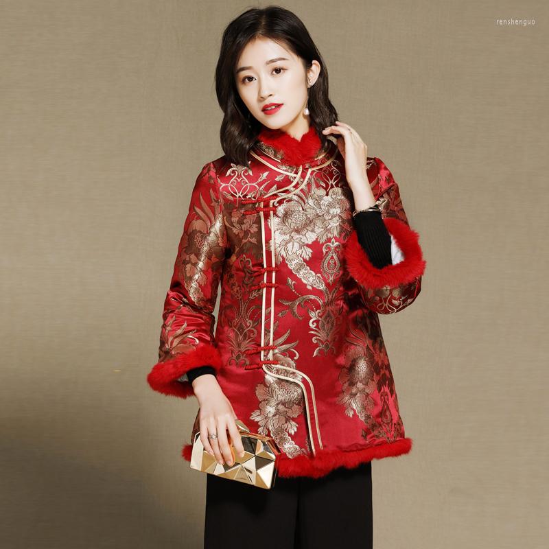 

Ethnic Clothing Chinese Cheongsam Tops For Women Cotton Warm Year Ladies Shanghai Tang Clothes Traditional FF2522