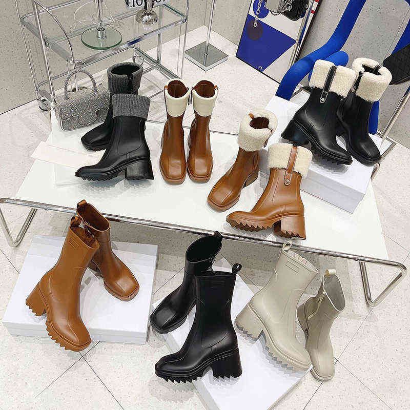 

2022 Boots Betty Boots Tall Rain Boot Welly Shoes High Heels Pvc Rubber Beeled Platform Knee-High Black Waterproof Outdoor Rainshoes, 0010