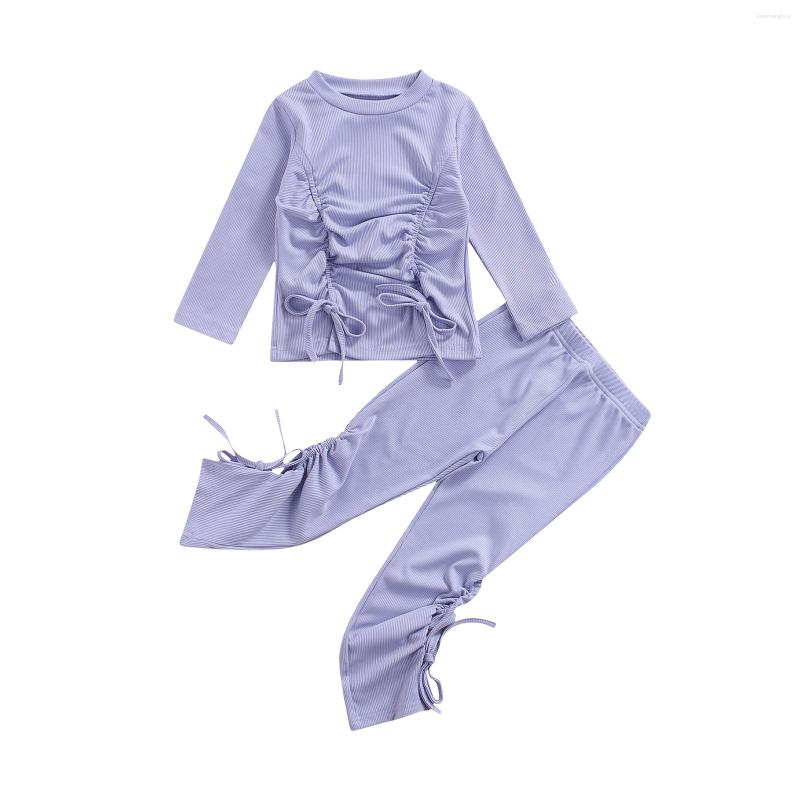 

Clothing Sets Infant Kid Baby Girls Casual Two-piece Clothes Set Violet Stripe Printed Pattern Round Collar Pullover And Drawstring Pants, Picture shown