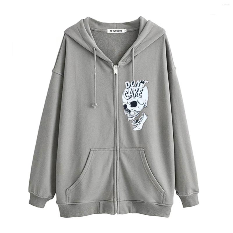 

Women' Hoodies Women Zip-up Hooded Sweatshirt Skeleton/Skull Print Loose Fit Long Sleeve Pullover With Pockets