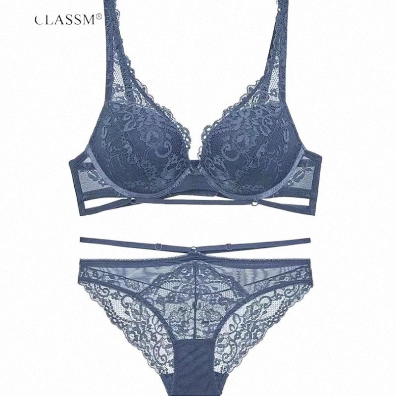 

bras Sets Lace Bra Set Small Breasts Show Big Gather French Style For Women Sexy Top Fashion Girl In Underwear Blue Black q0J4#, White