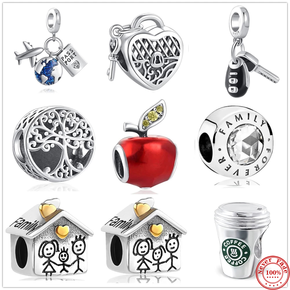 

925 Sterling Silver Dangle Charm Women Beads High Quality Jewelry Gift Wholesale House Family Boy Girl Tree Apple Pendant Bead Fit Pandora Charms Bracelet DIY