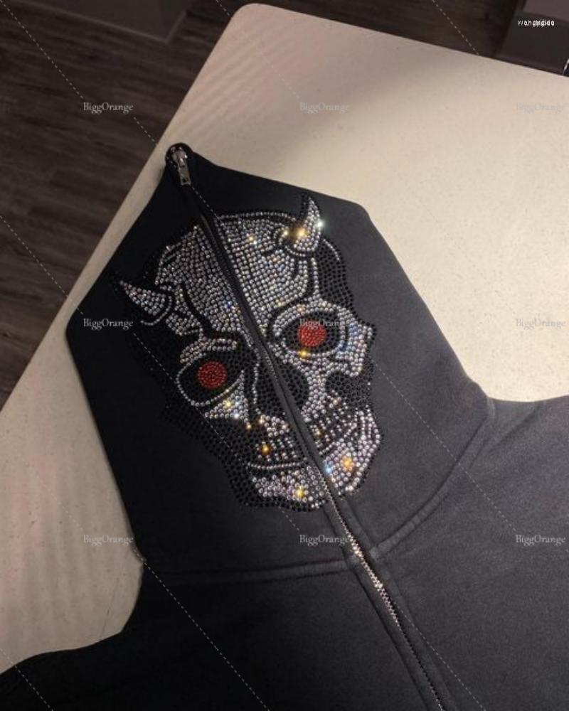 

Men's Hoodies Men's & Sweatshirts Rhinestone Skull Hoodie Women And Men Jacket Vintage Streetwear Gothic Harajuku Y2k Hip Sweatshirt