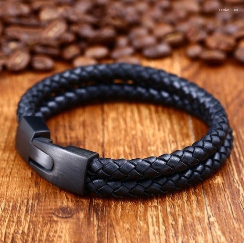 

Charm Bracelets Classic Men's Bracelet Casual Party Jewelry Double Layer Black Leather Metal Button